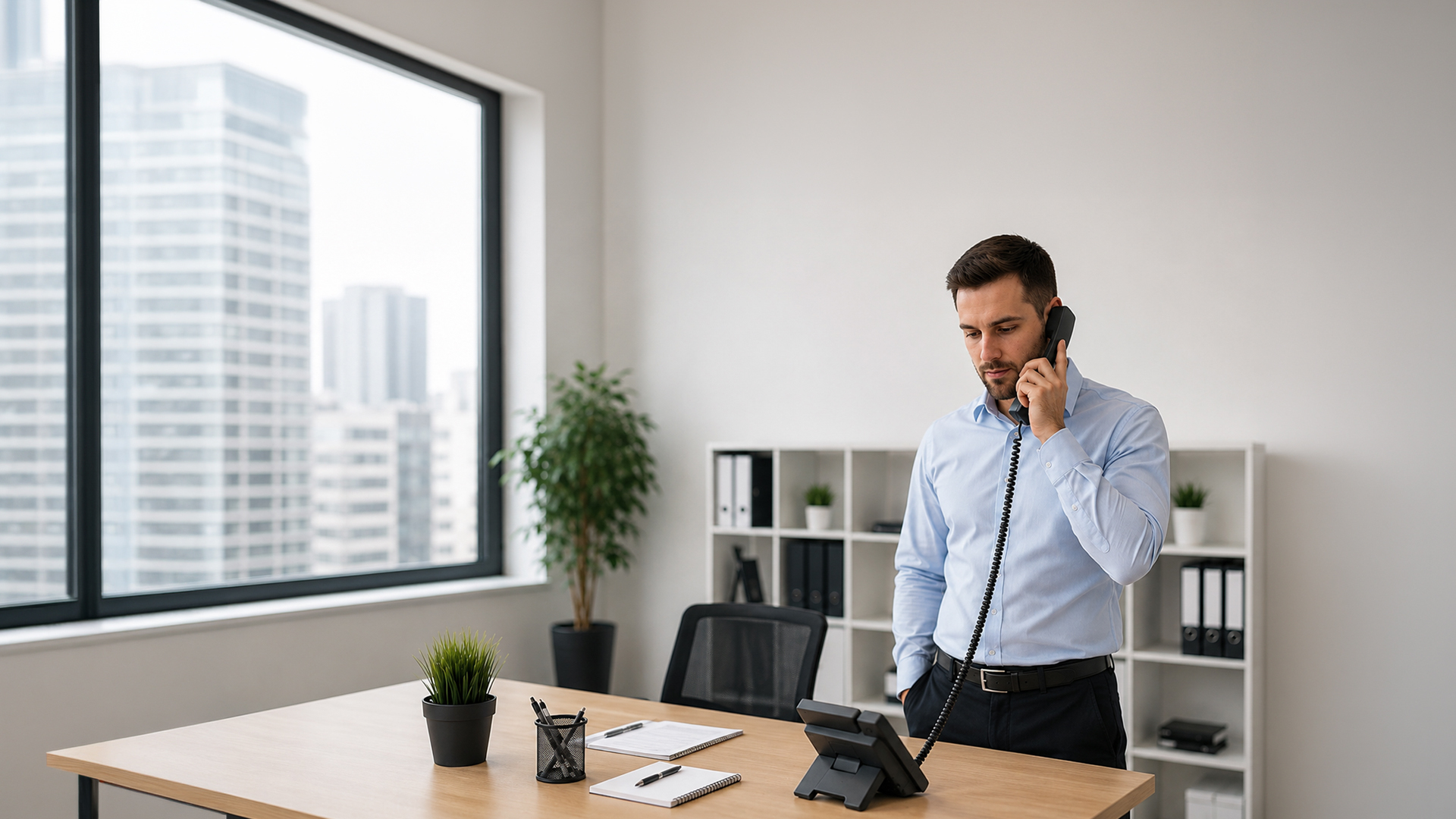 Business man on the phone organising pstn migration